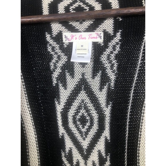 Its Our Time Open Front Vests Womens Size M Black Striped Shingles Western BOHO - Picture 3 of 7